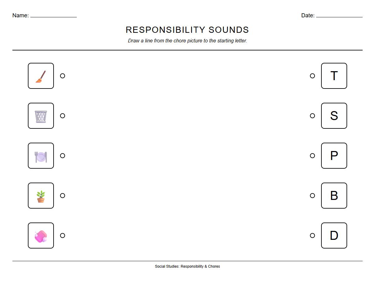 Letter Sound Matching for Responsibility Themed Words