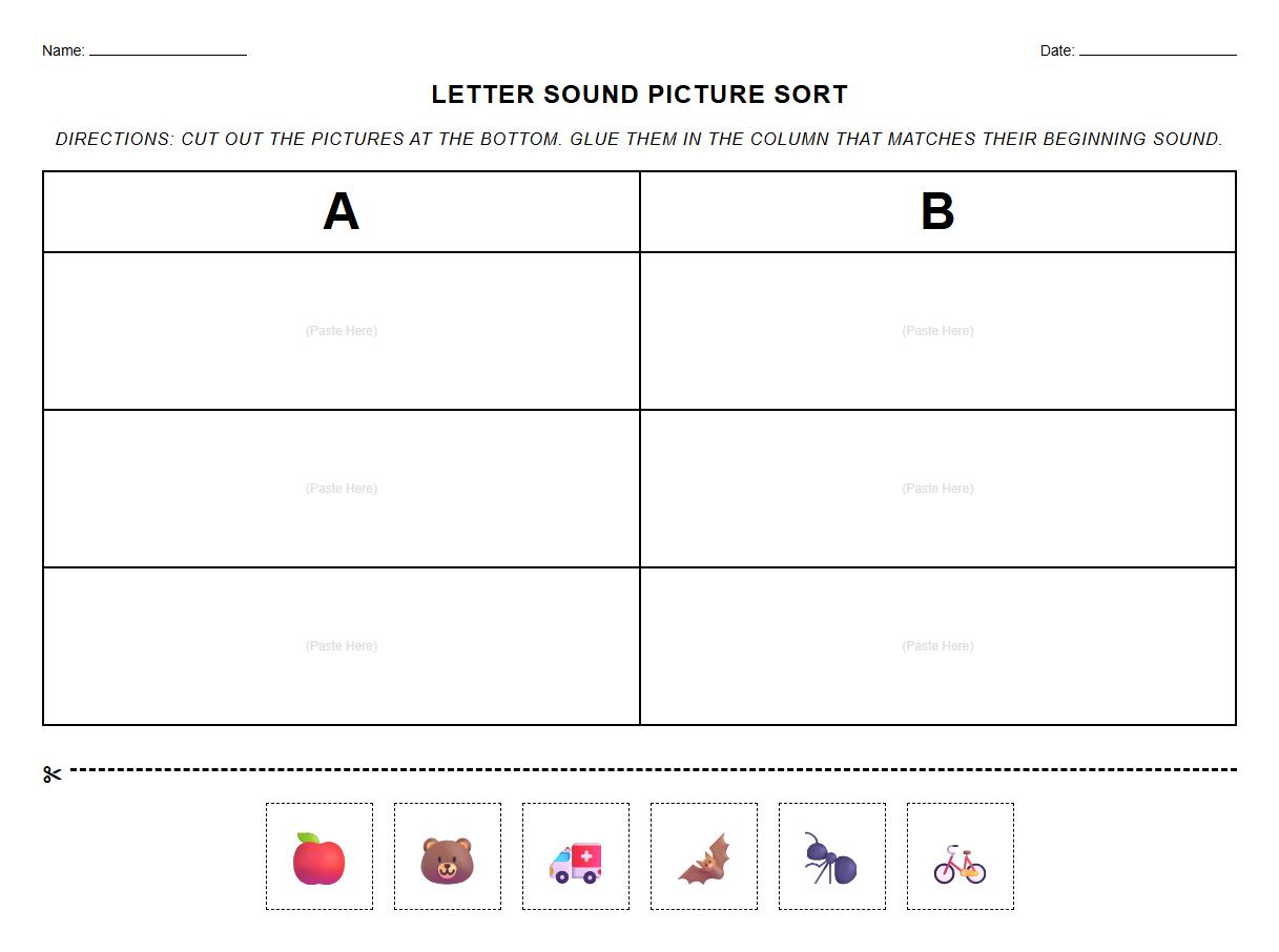 Letter Sound Picture Sorting Worksheet