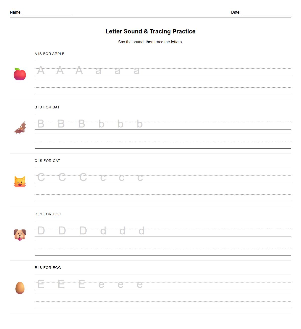 Letter Sound Tracing and Writing Practice