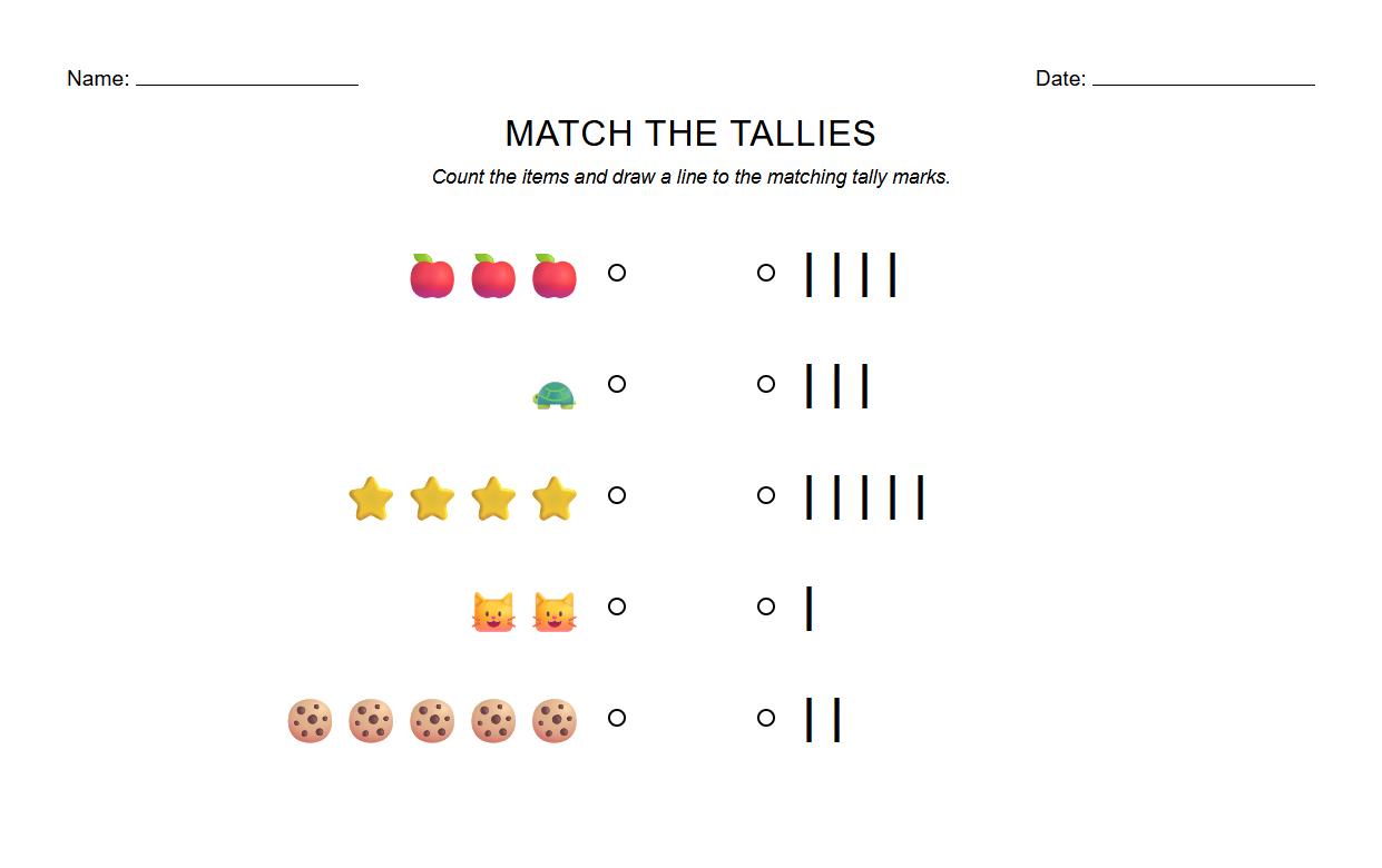 Matching Items to Tally Chart Worksheet