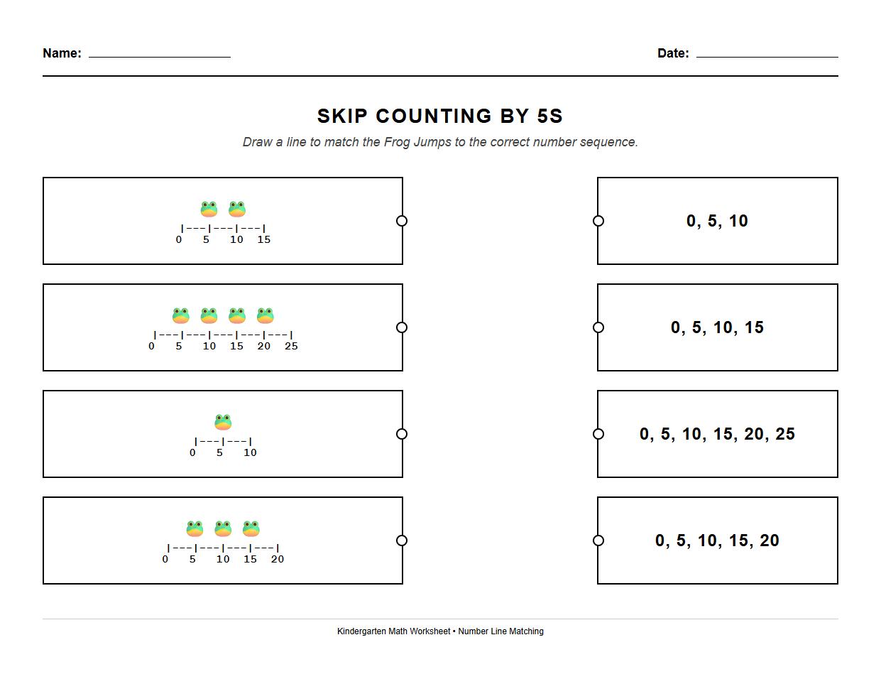 Matching Number Line Jumps to Skip Counting by 5s Worksheet