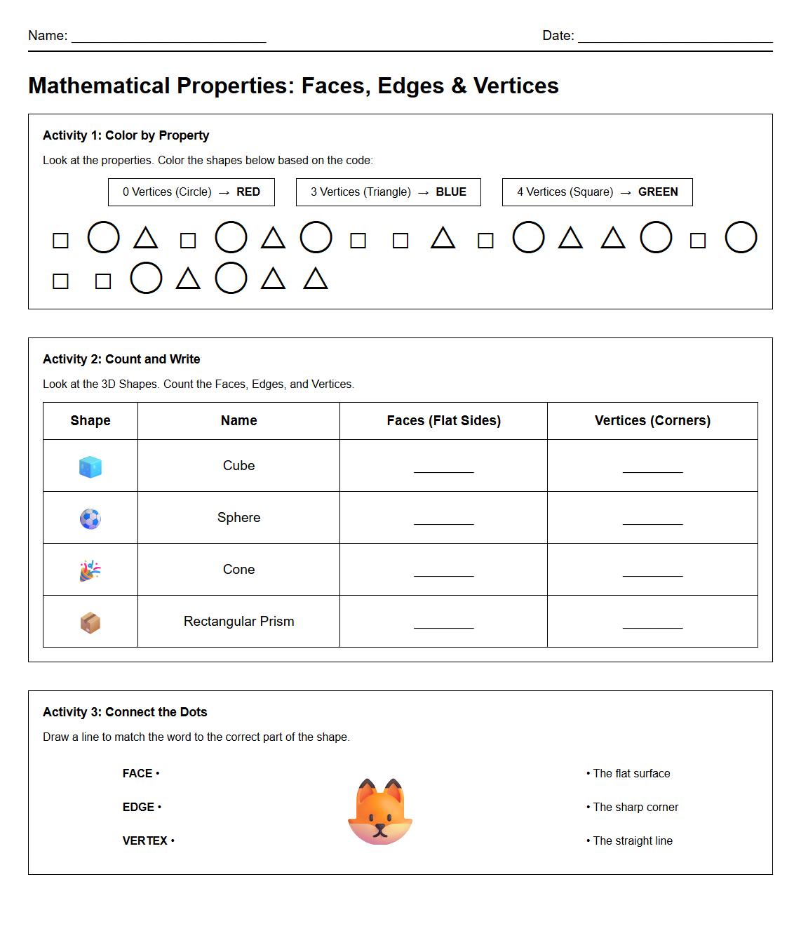 Mathematical Properties Color by Shape Connecting Faces Edges and Vertices