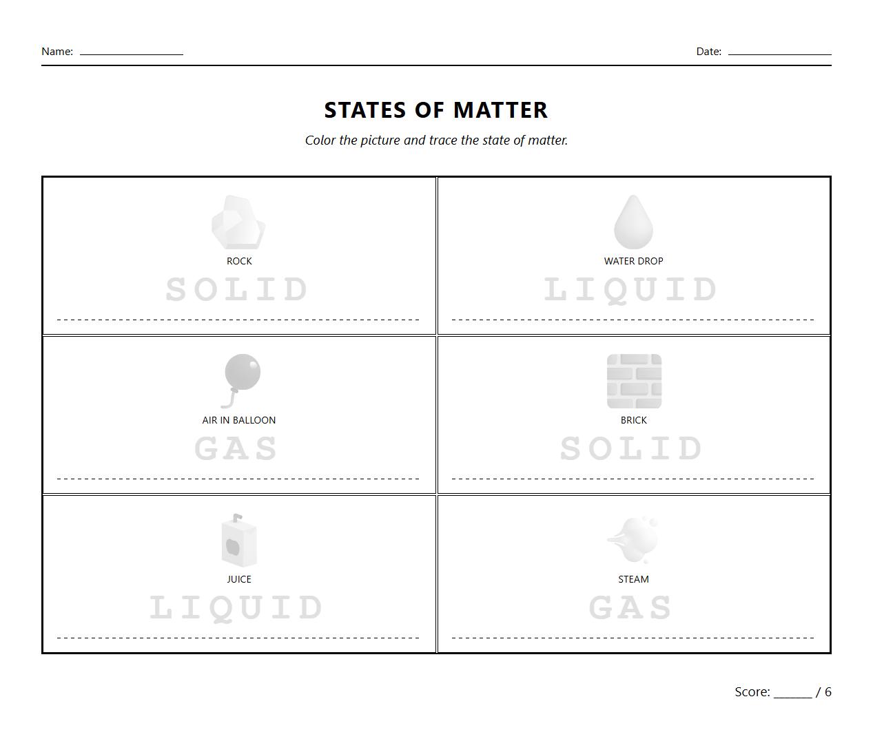 Matter State Identification Trace and Color Pages
