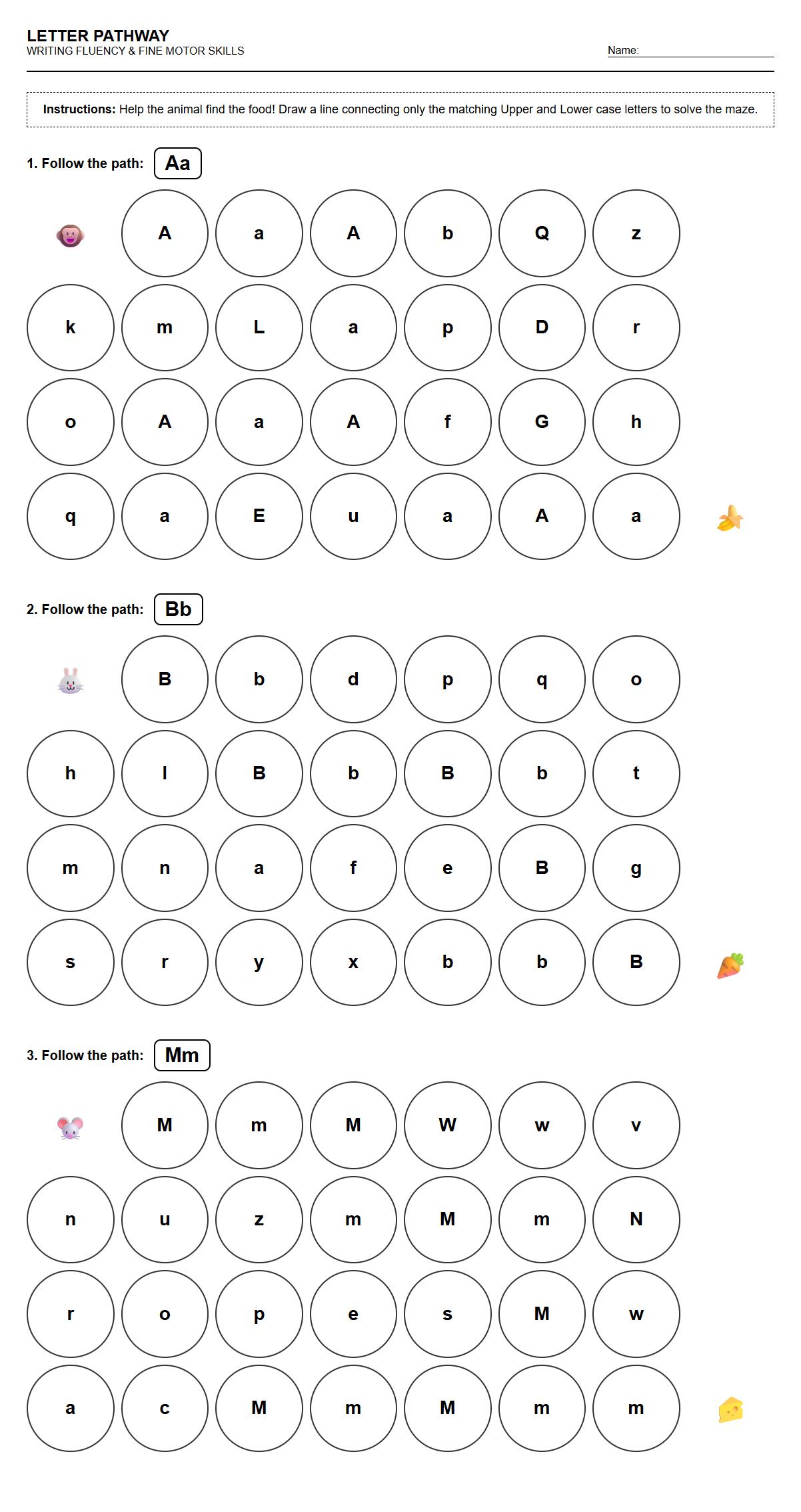 Mixed Case Letter Pathway Mazes for Writing Fluency