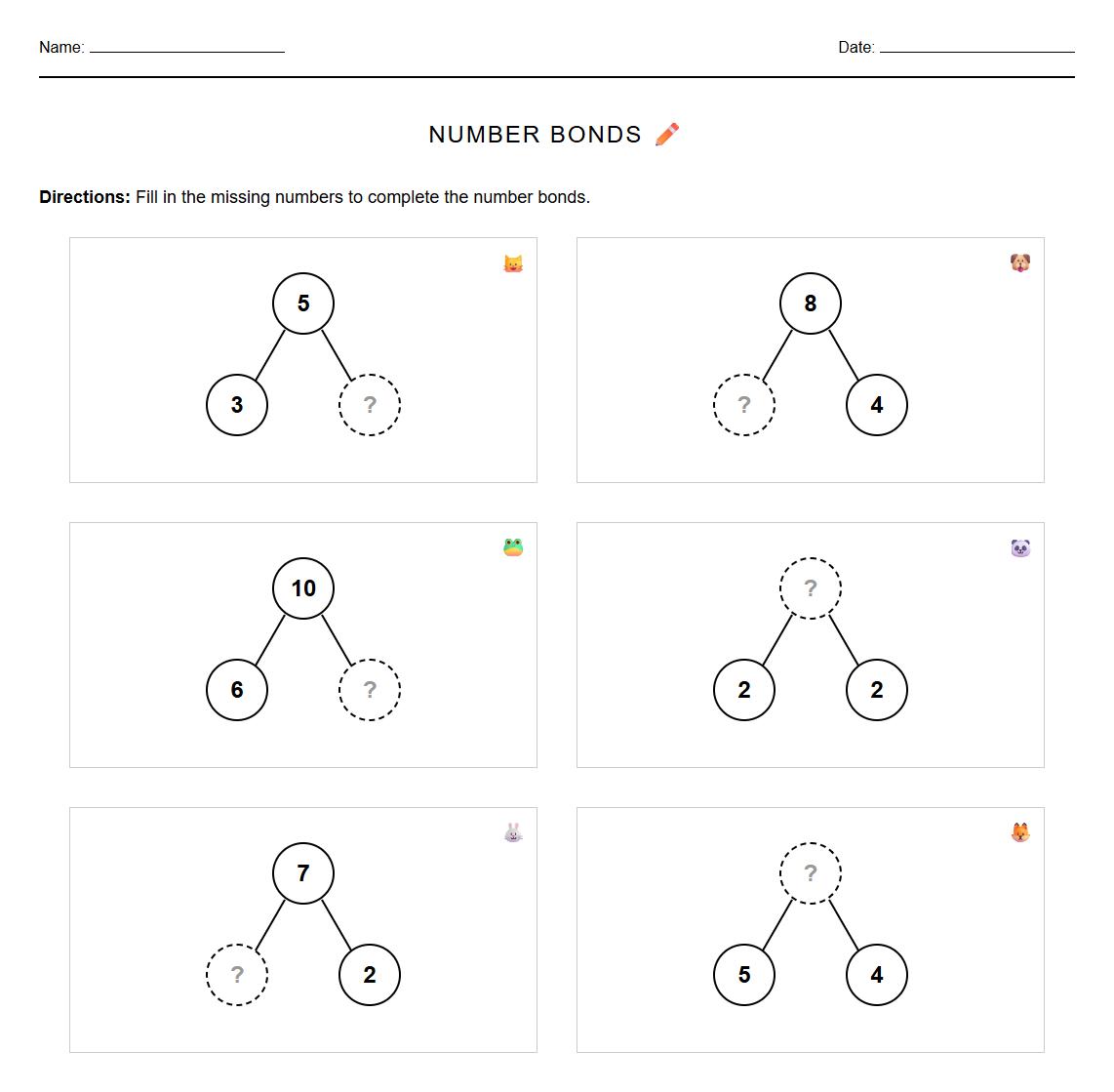 Number Bonds with missing parts using part-part-whole models