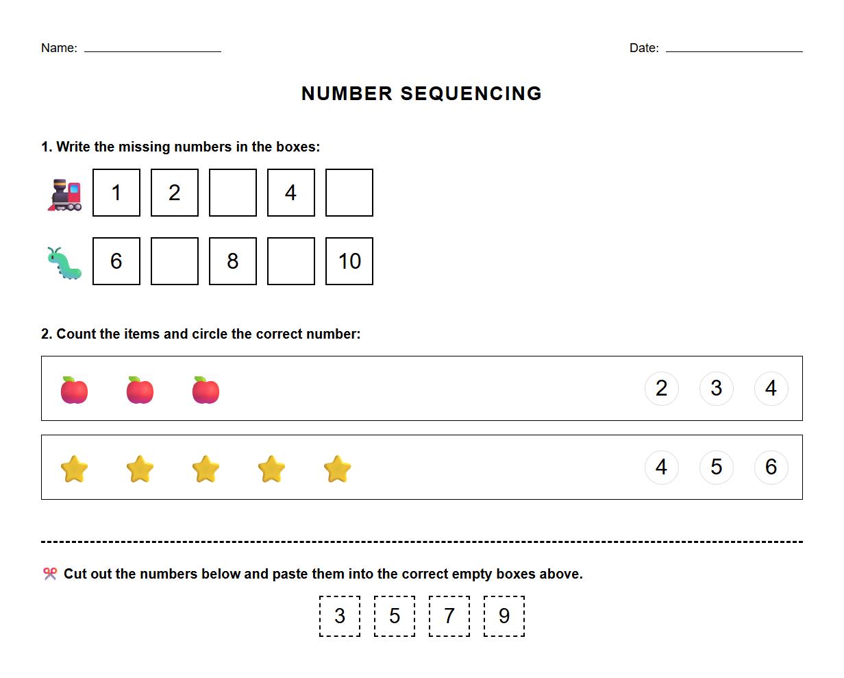 Number Sequencing with Visual Clues Worksheet