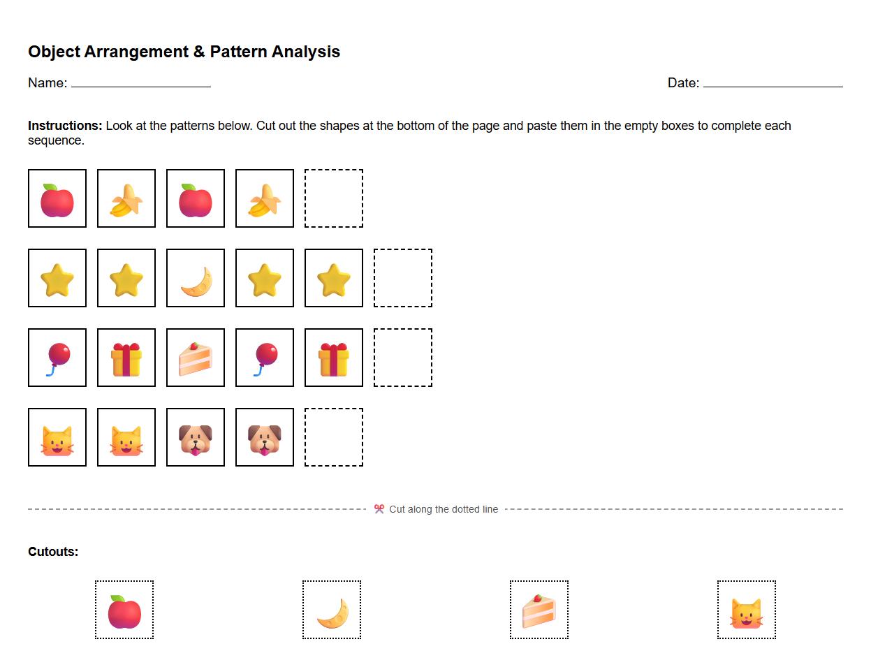 Object Arrangement Pattern Analysis Worksheet