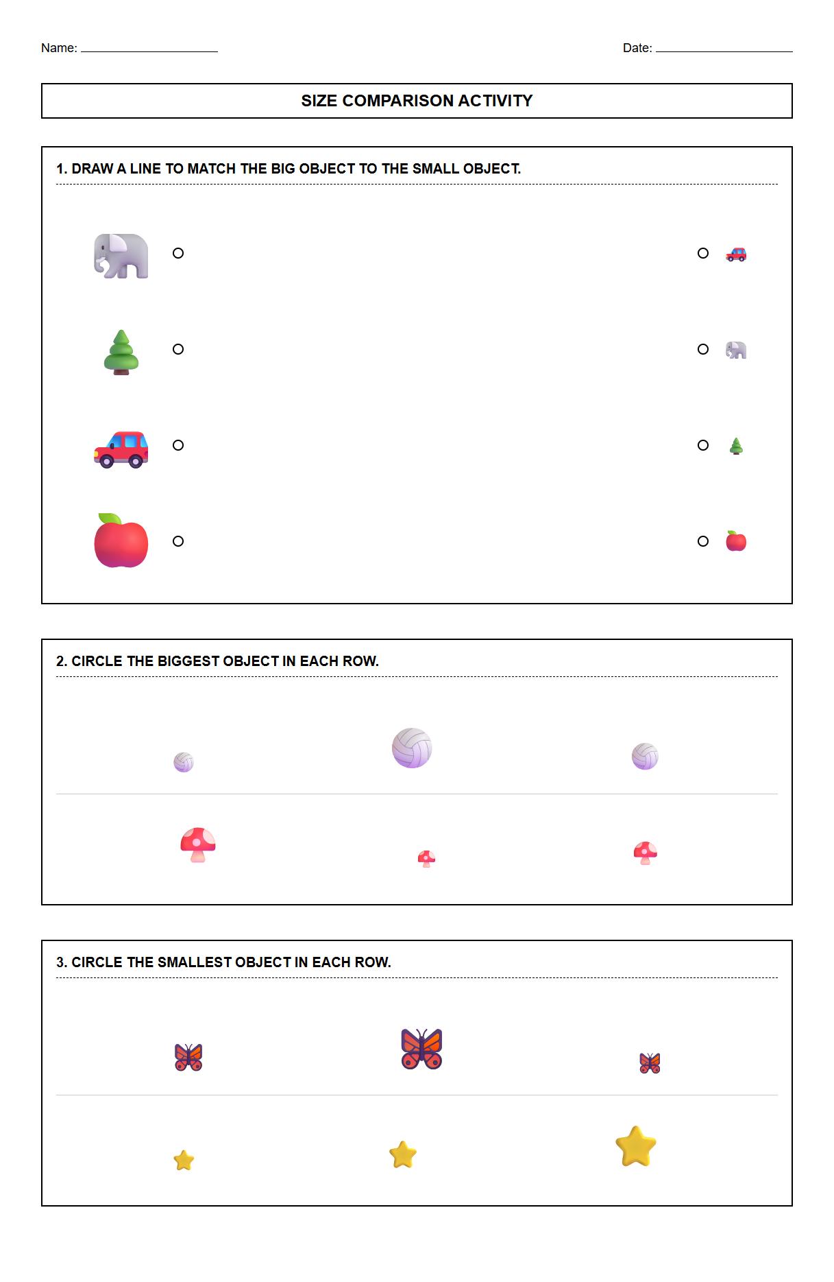 Object Size Comparison Visual Matching Activity