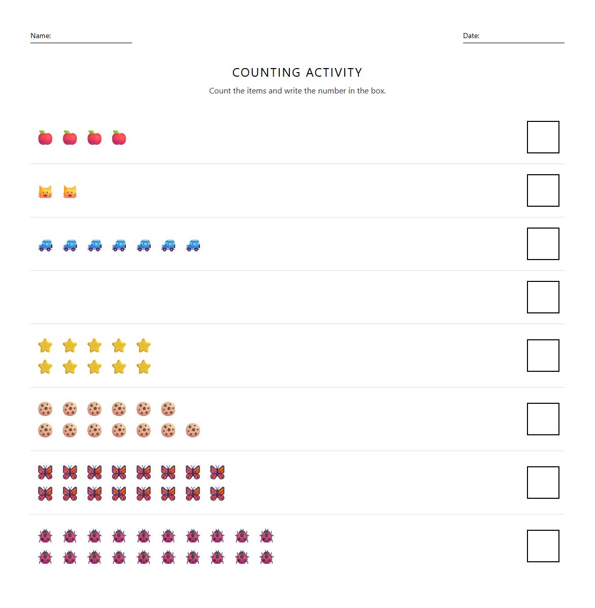 One to One Correspondence Counting and Number Writing 0 to 20