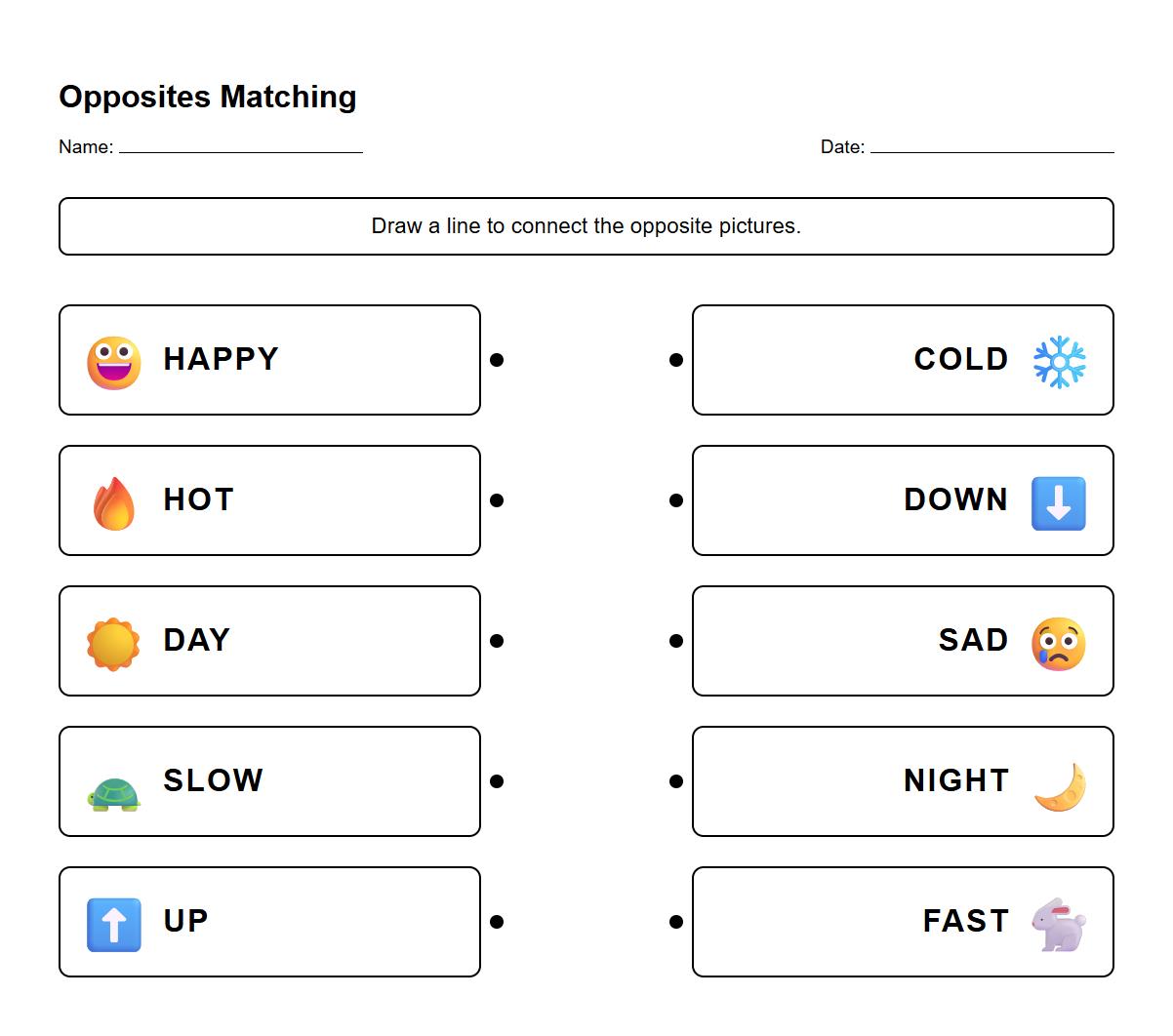 Opposites Identification Worksheet with Visual Prompts