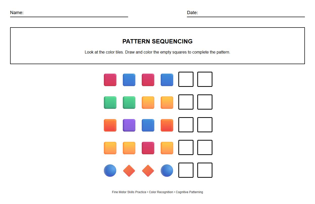 Pattern Sequencing with Color Tiles Worksheet