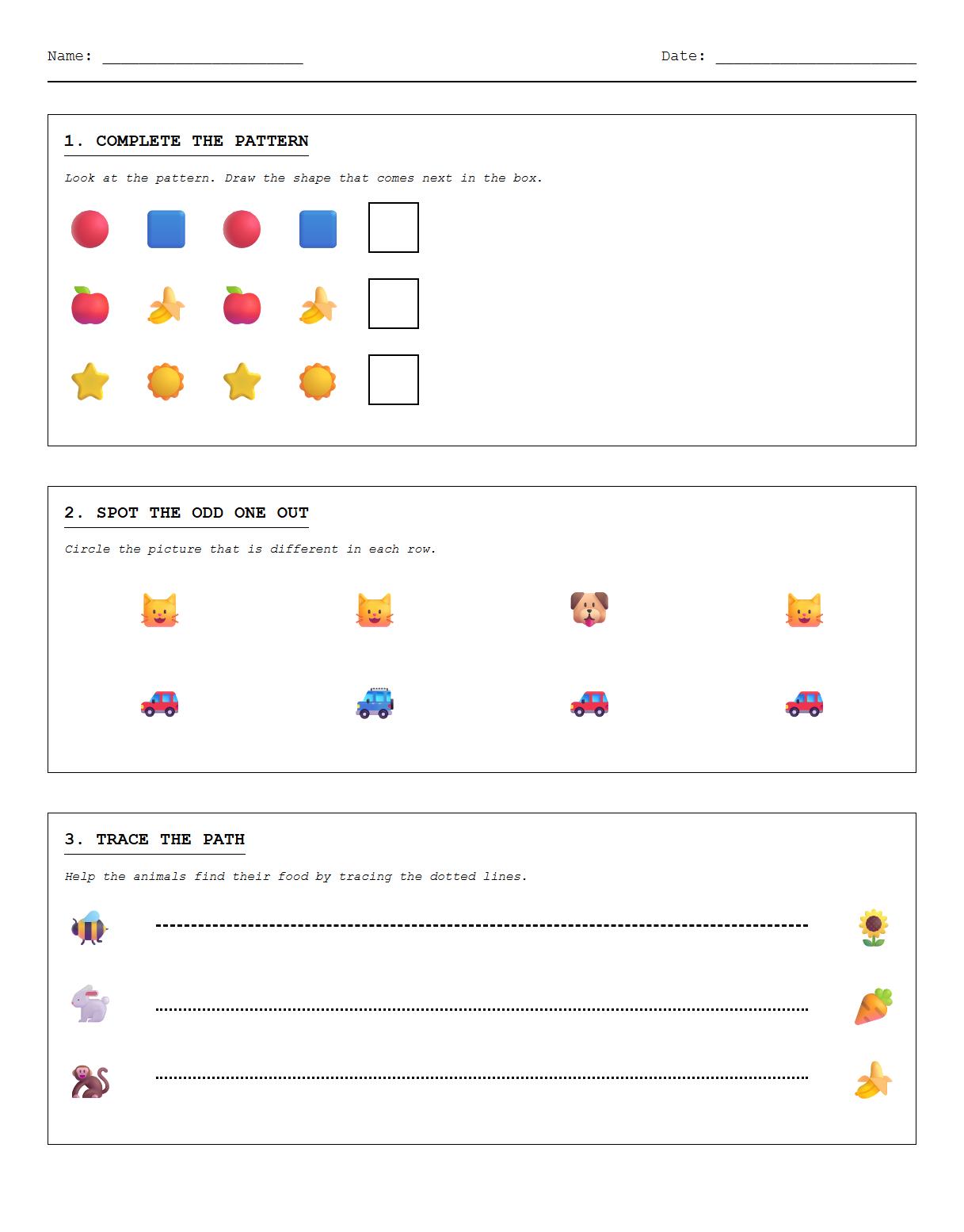 Patterns and Sequencing Spot the Difference Worksheet