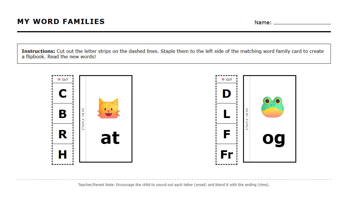Phonemic awareness flipbook worksheets