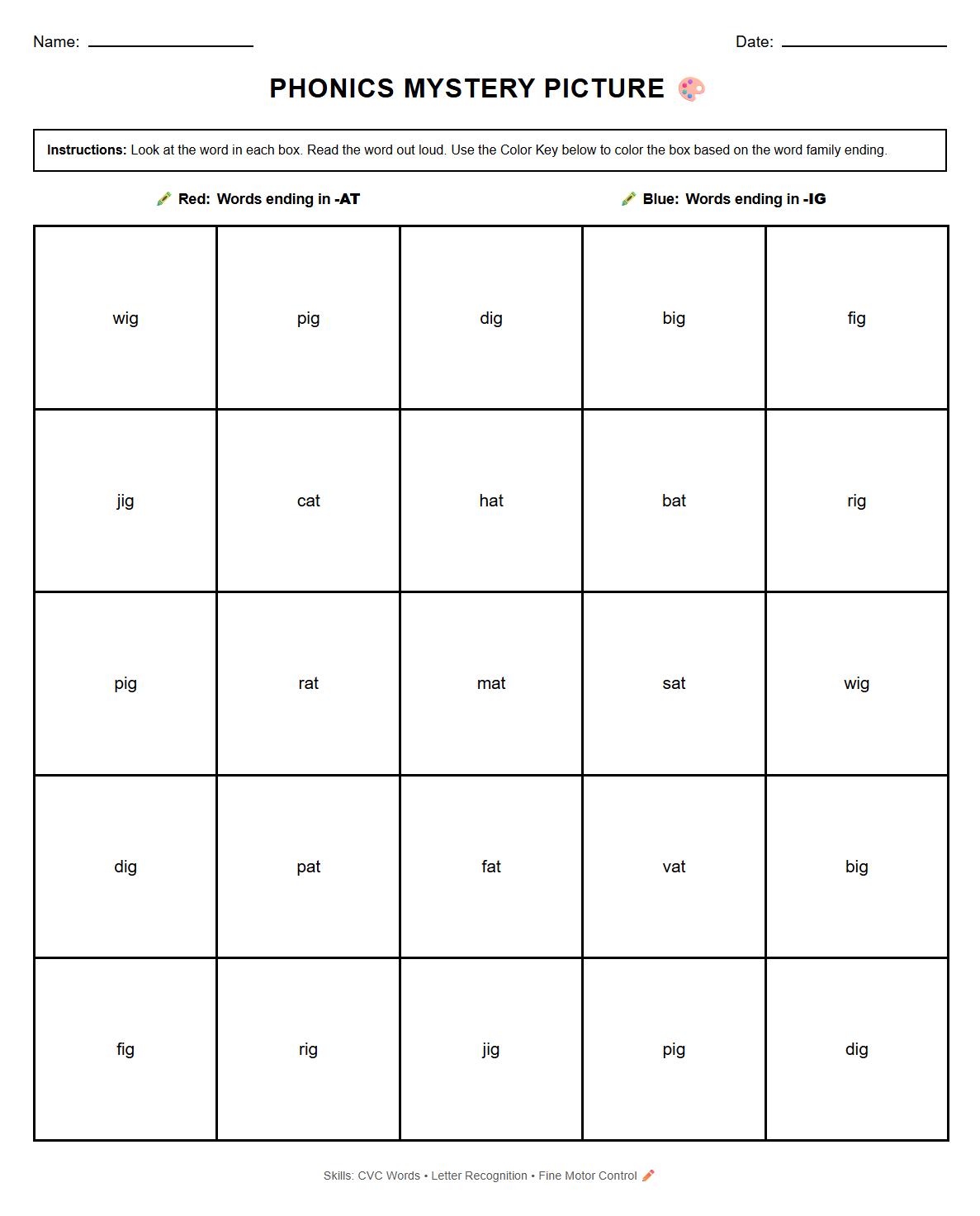 Phonics-Based Color by Number Worksheet
