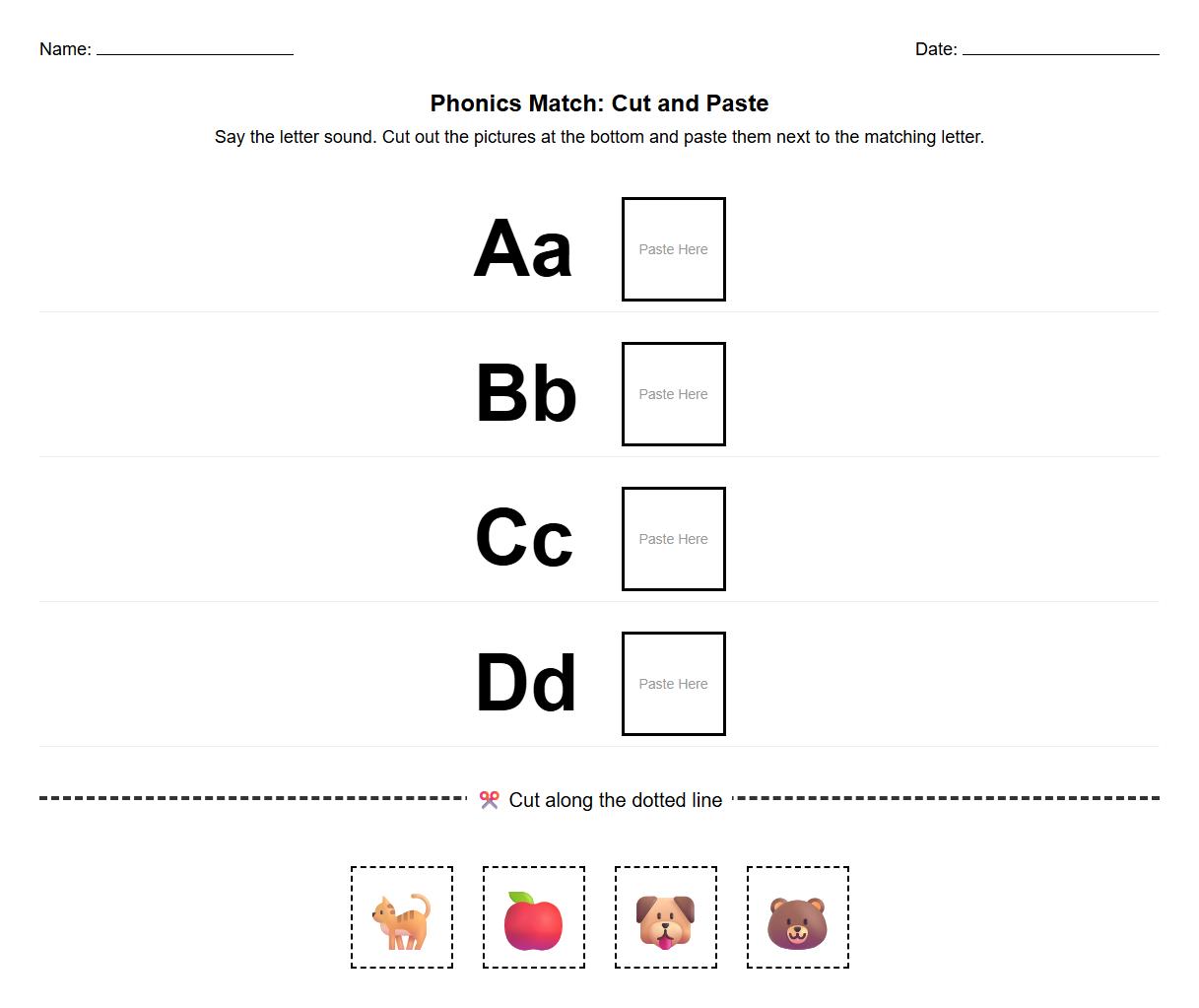 Phonics Letter Sound Cut and Paste Matching