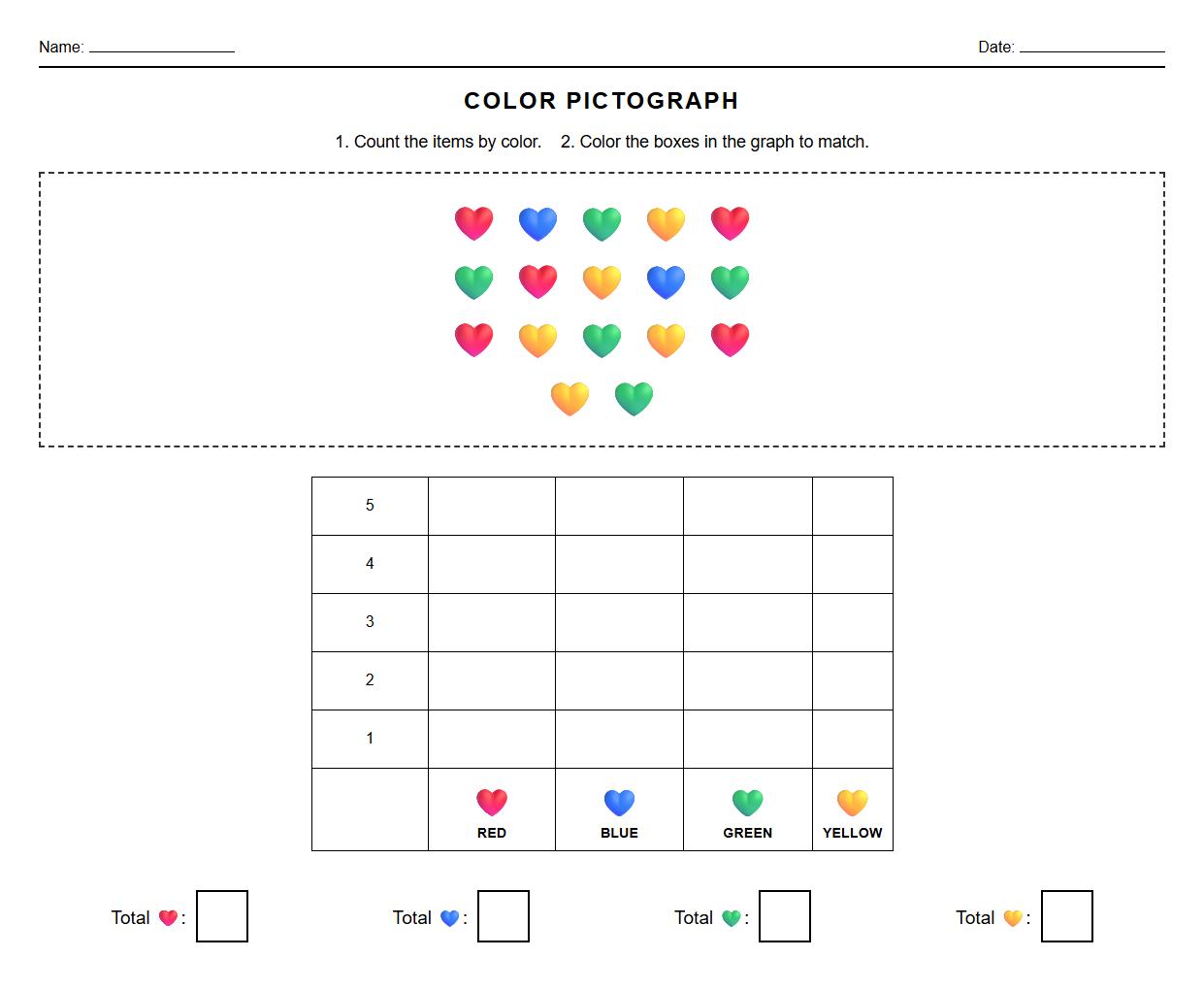 Pictograph worksheet focusing on color recognition and data visualization