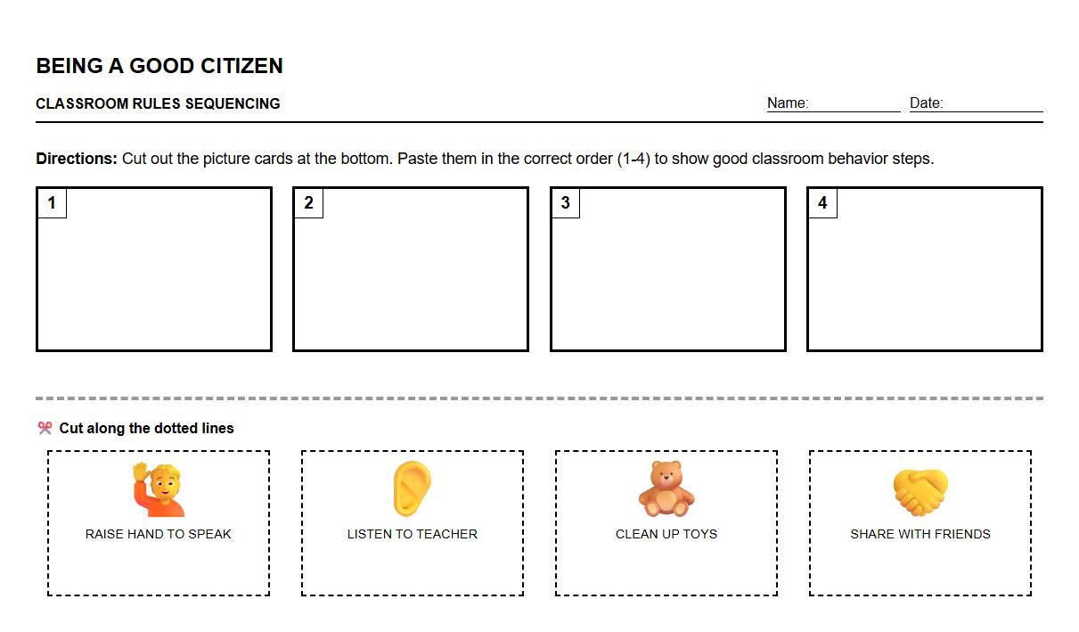 Picture Cards for Sequencing Classroom Management Steps