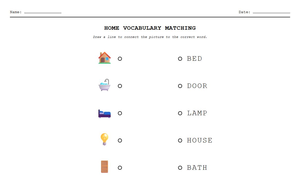 Picture Matching Phonics Worksheet for Home Vocabulary