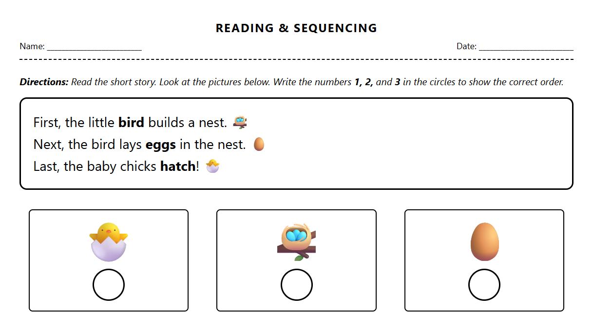 Picture Sequencing Reading Comprehension Worksheet for Kindergarten