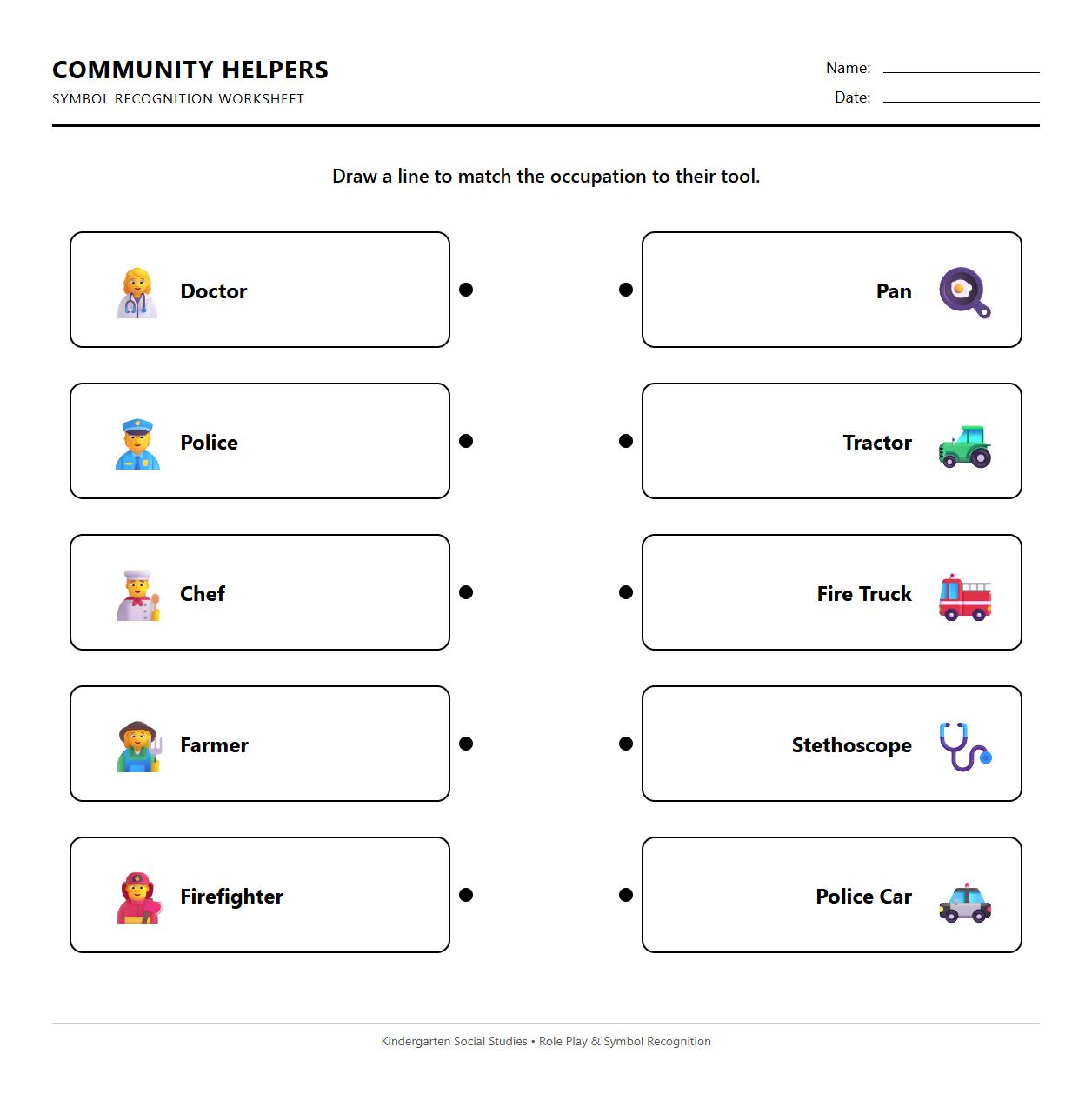 Role Play Occupation Symbol Recognition Worksheet