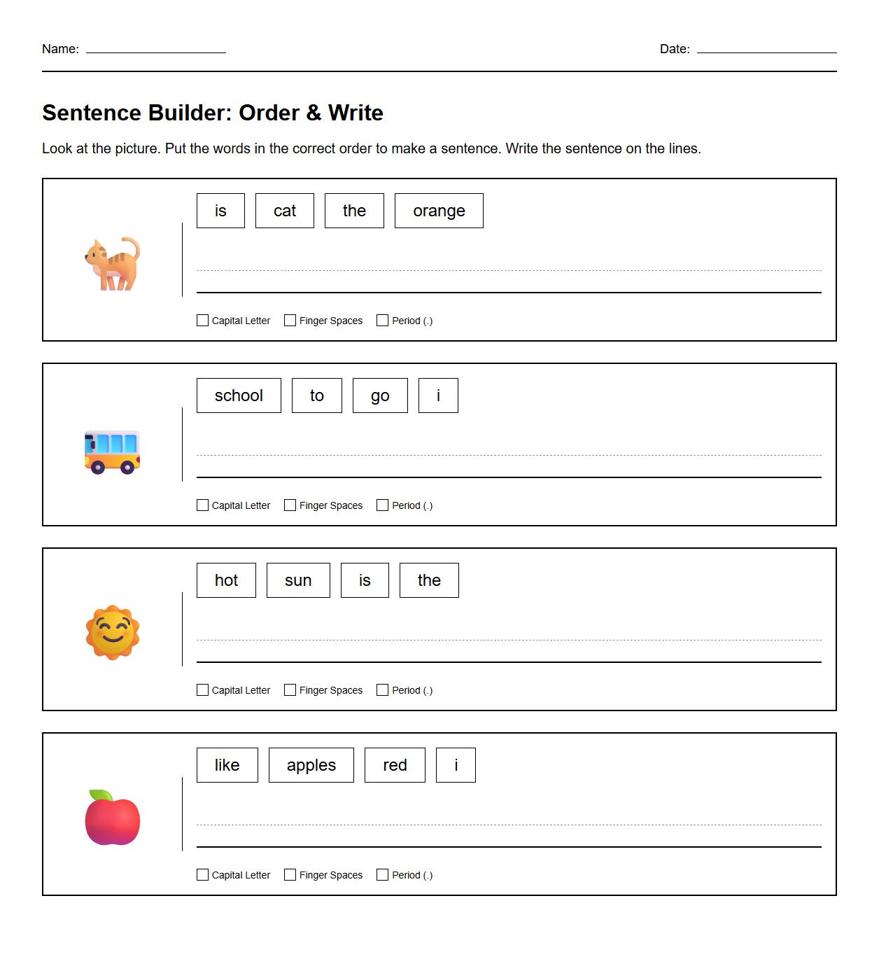 Scaffolded Syntax Development Sentence Sequence Worksheets