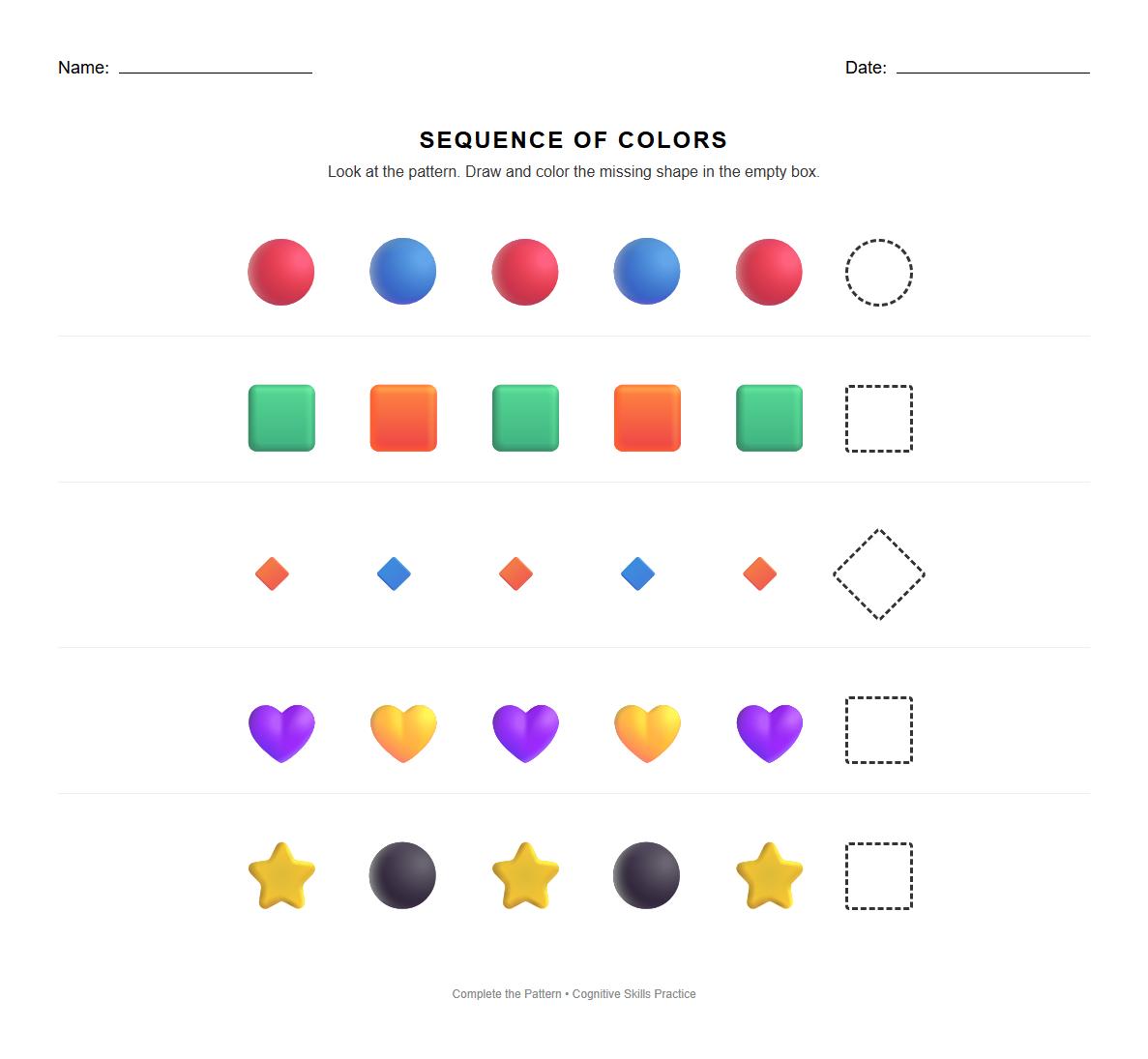 Sequence of Color Change Fill in the Blank Worksheet