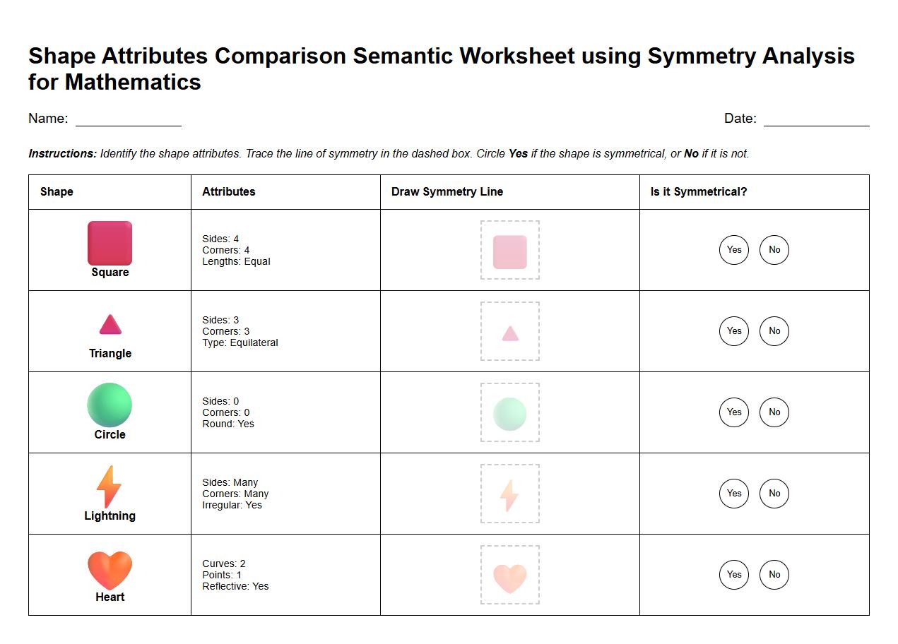 Shape Attributes Comparison Semantic Worksheet using Symmetry Analysis