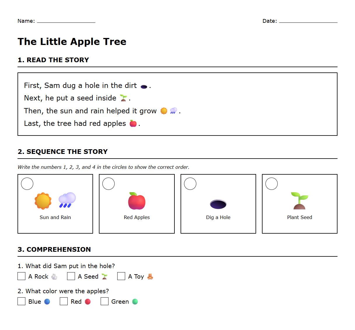 Short passage sequencing with comprehension questions