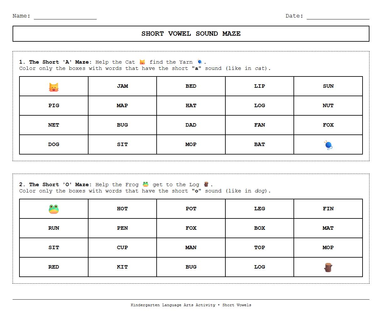 Short Vowel Sound Letter Maze Challenge