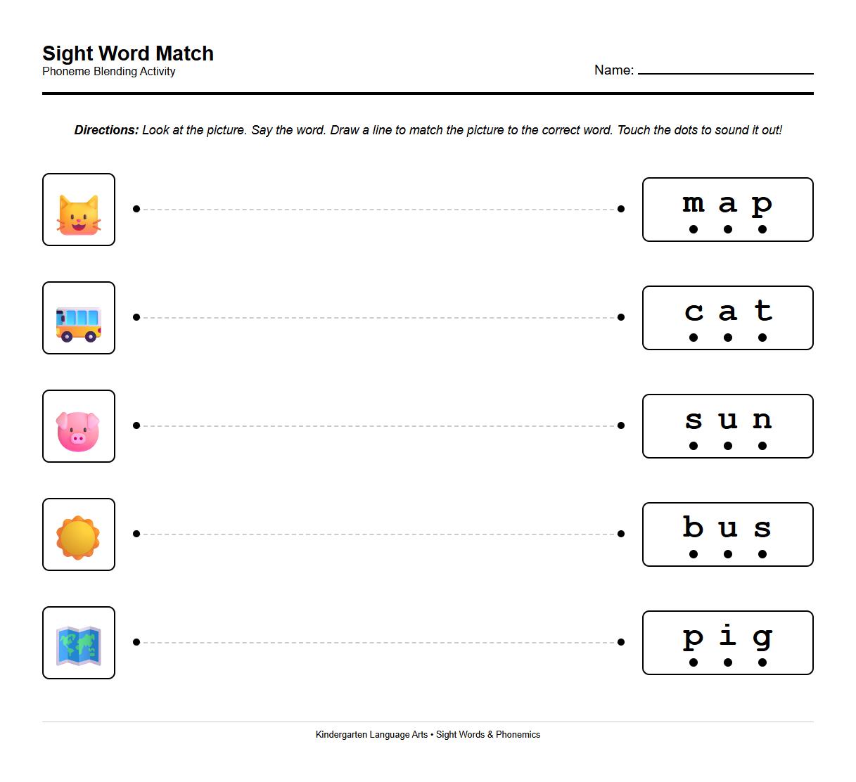 Sight Words Matching Game with Phoneme Blending