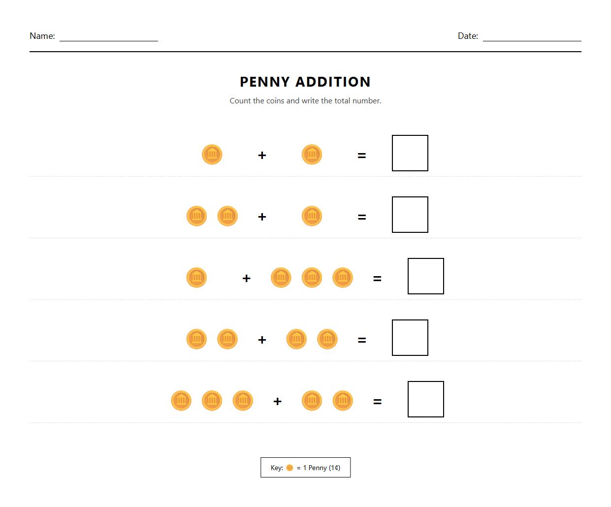 Simple Addition of Coins Worksheet