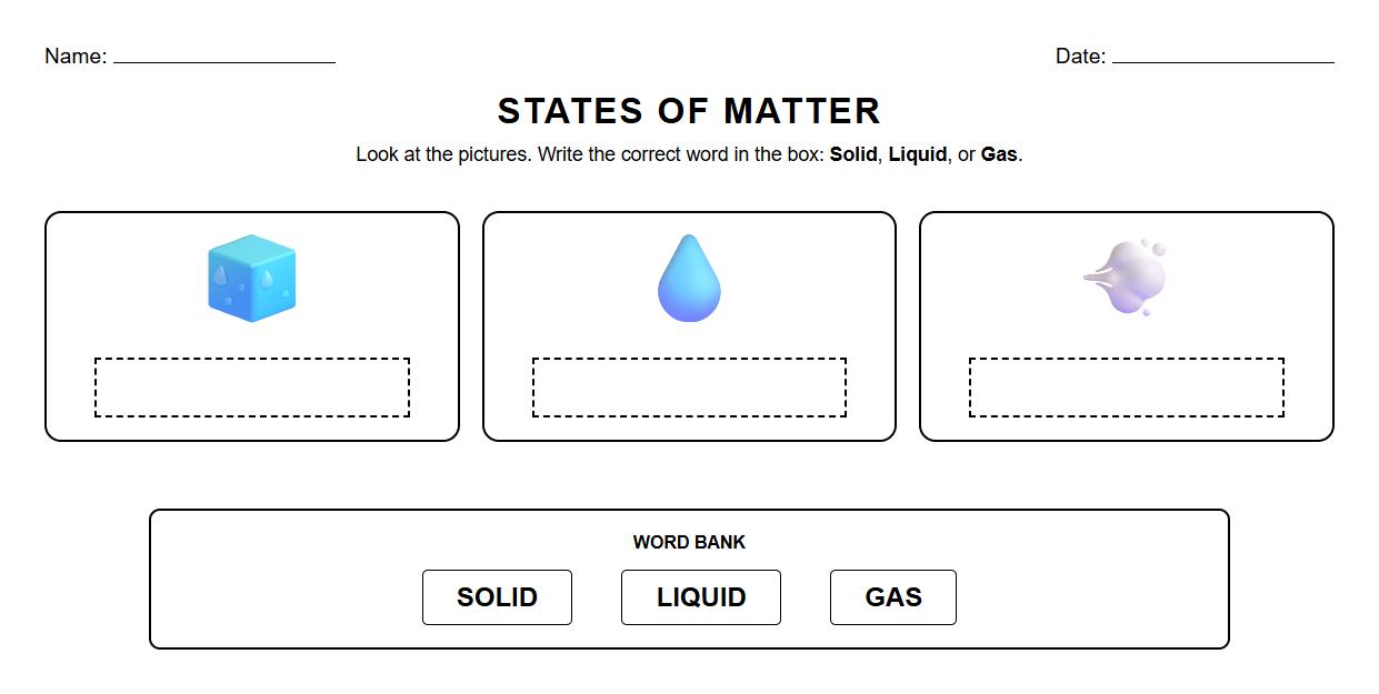 Simple Labeling States of Matter Diagram Sheet