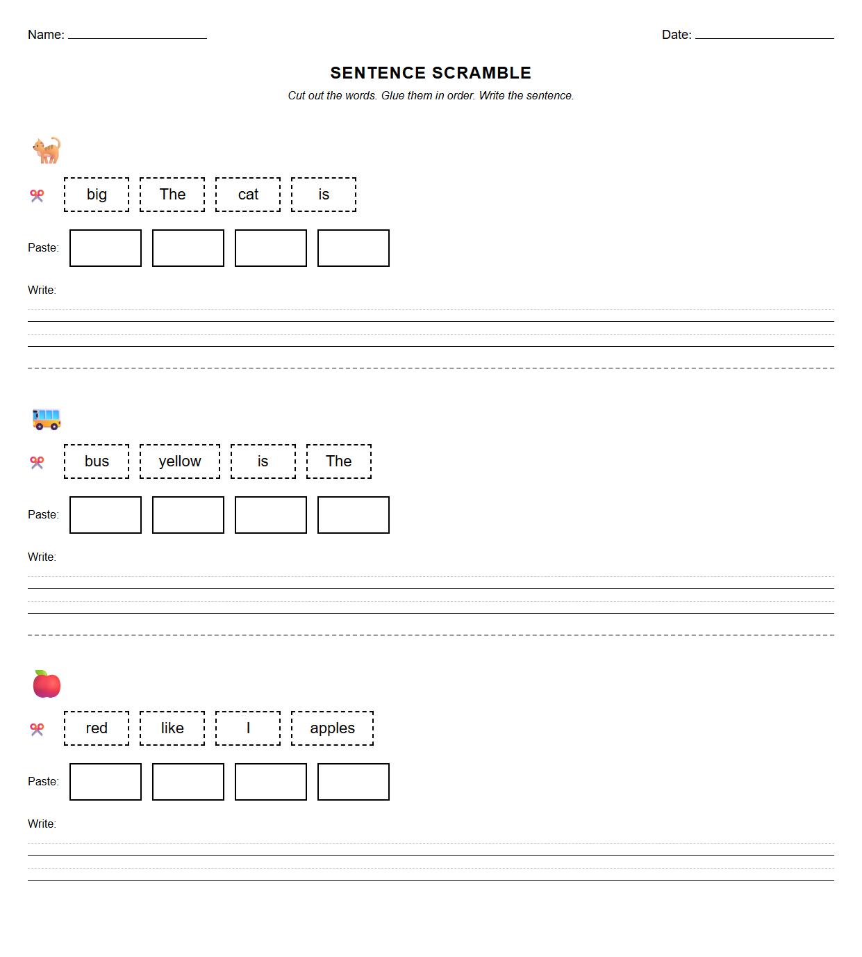 Simple sentence ordering activity