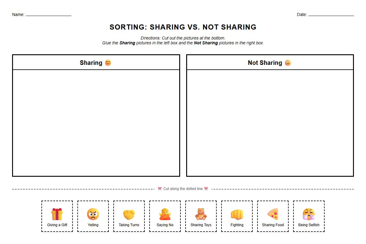 Sorting activity for differentiating between sharing and not sharing visual scenarios