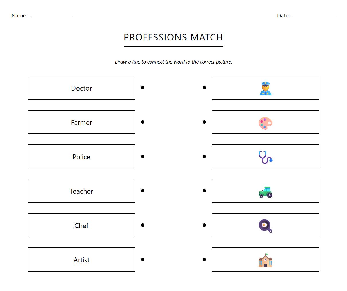 Sorting Professions Word to Image Worksheet
