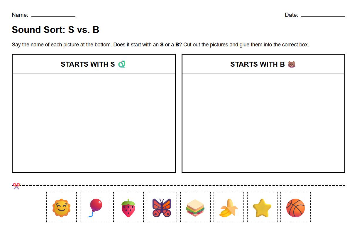 Sound Discrimination Cut and Paste Worksheet