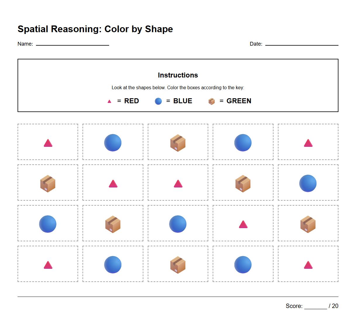 Spatial Reasoning Color by Shape using Triangles Circles Cuboids