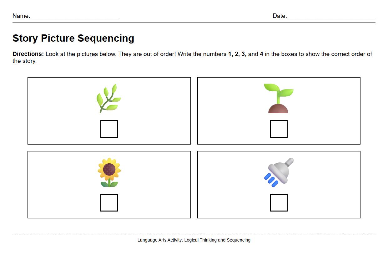 Story Picture Sequencing and Numbering Sheet