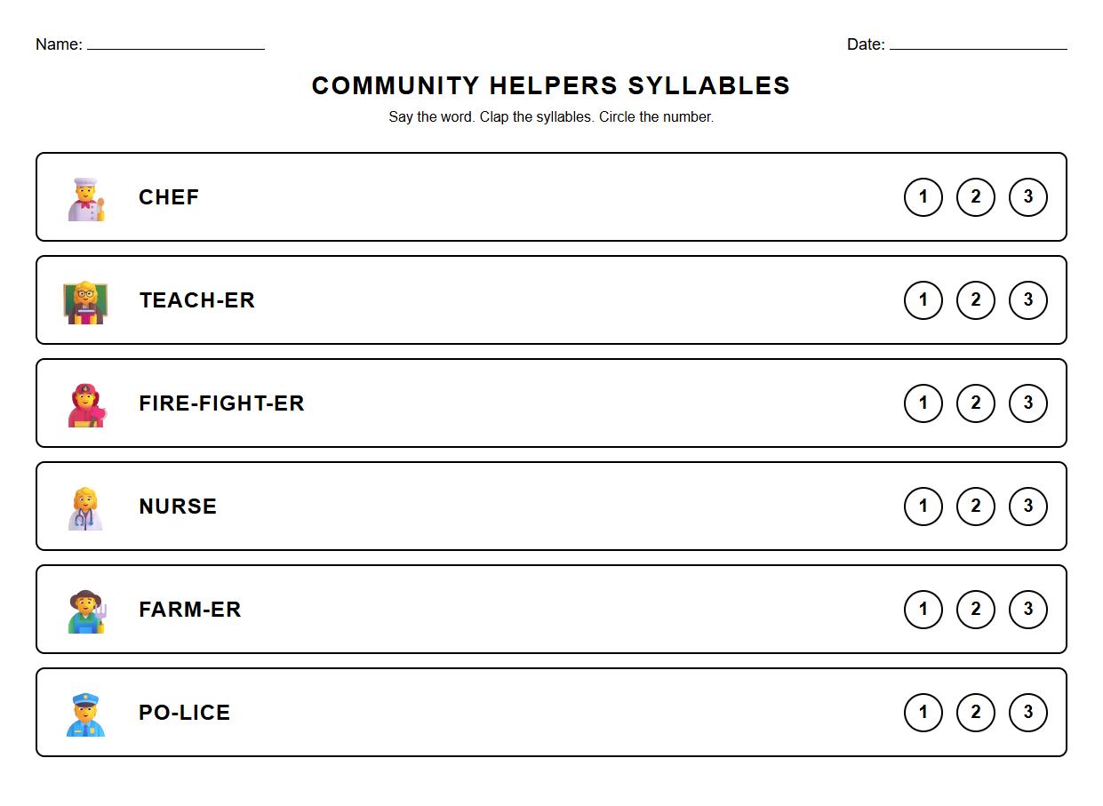 Syllable Counting Activity with Community Helper Terms