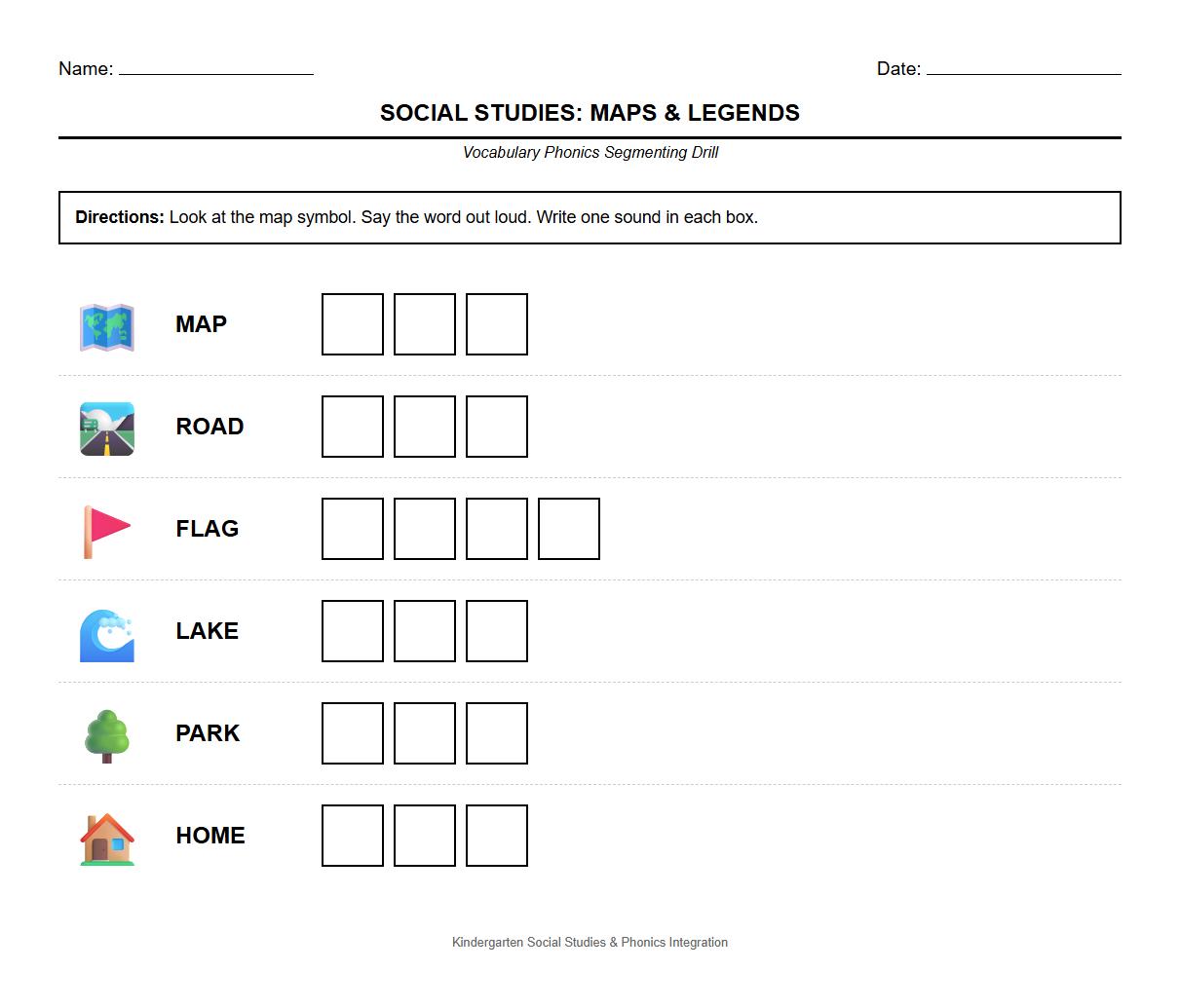 Symbol and Legend Vocabulary Phonics Segmenting Drill