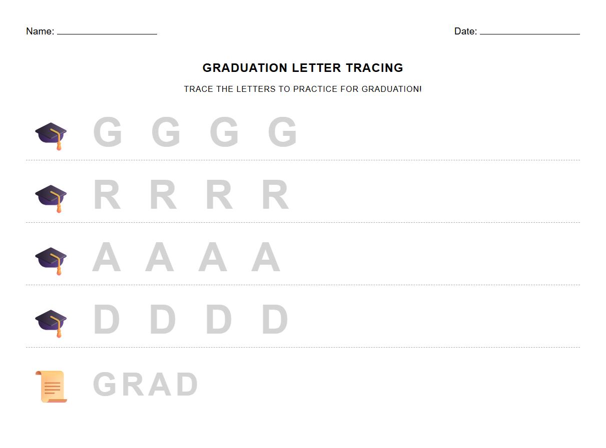 Tracing Letters Worksheet using Graduation Cap Illustrations