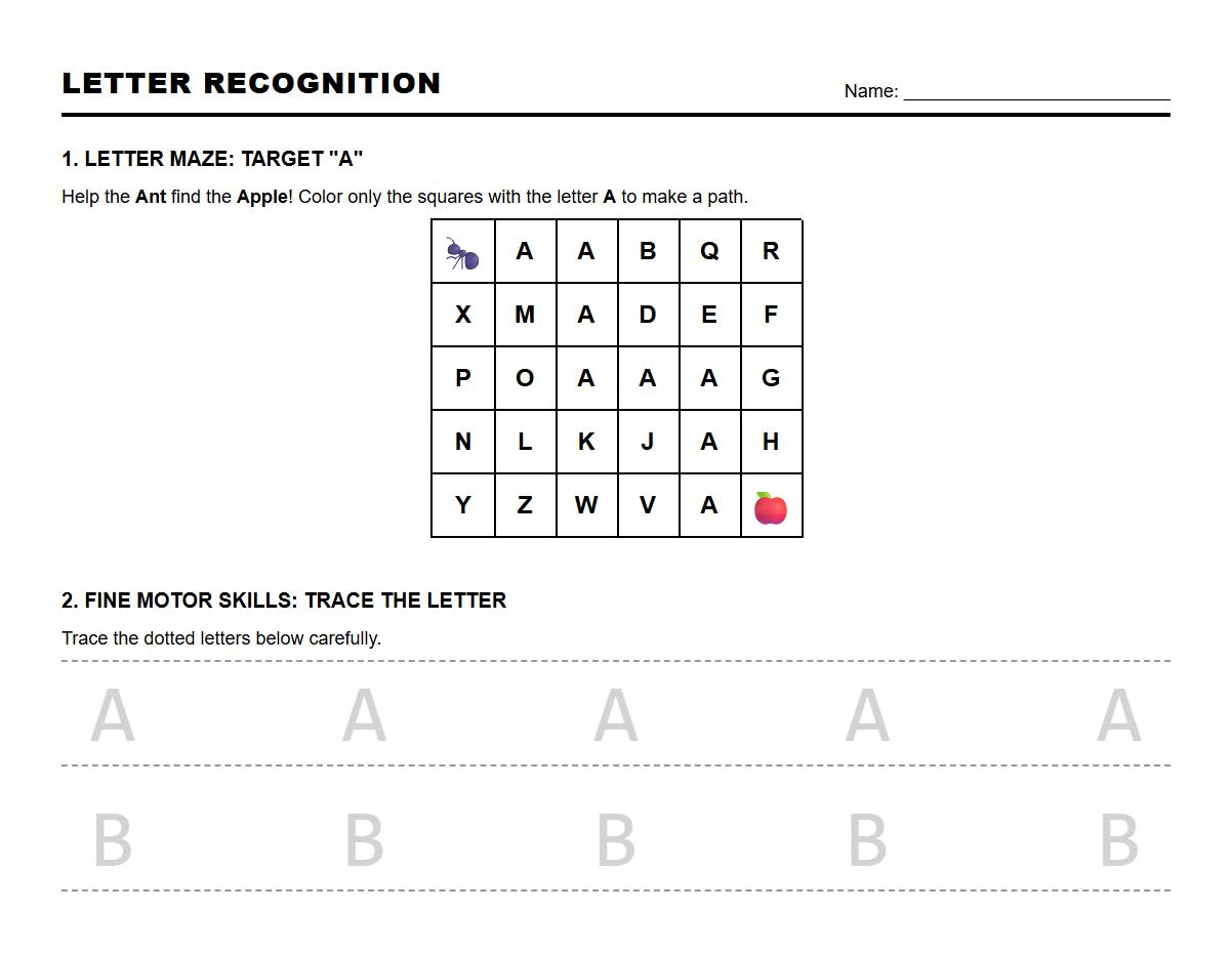 Uppercase Alphabet Tracing Mazes for Letter Recognition