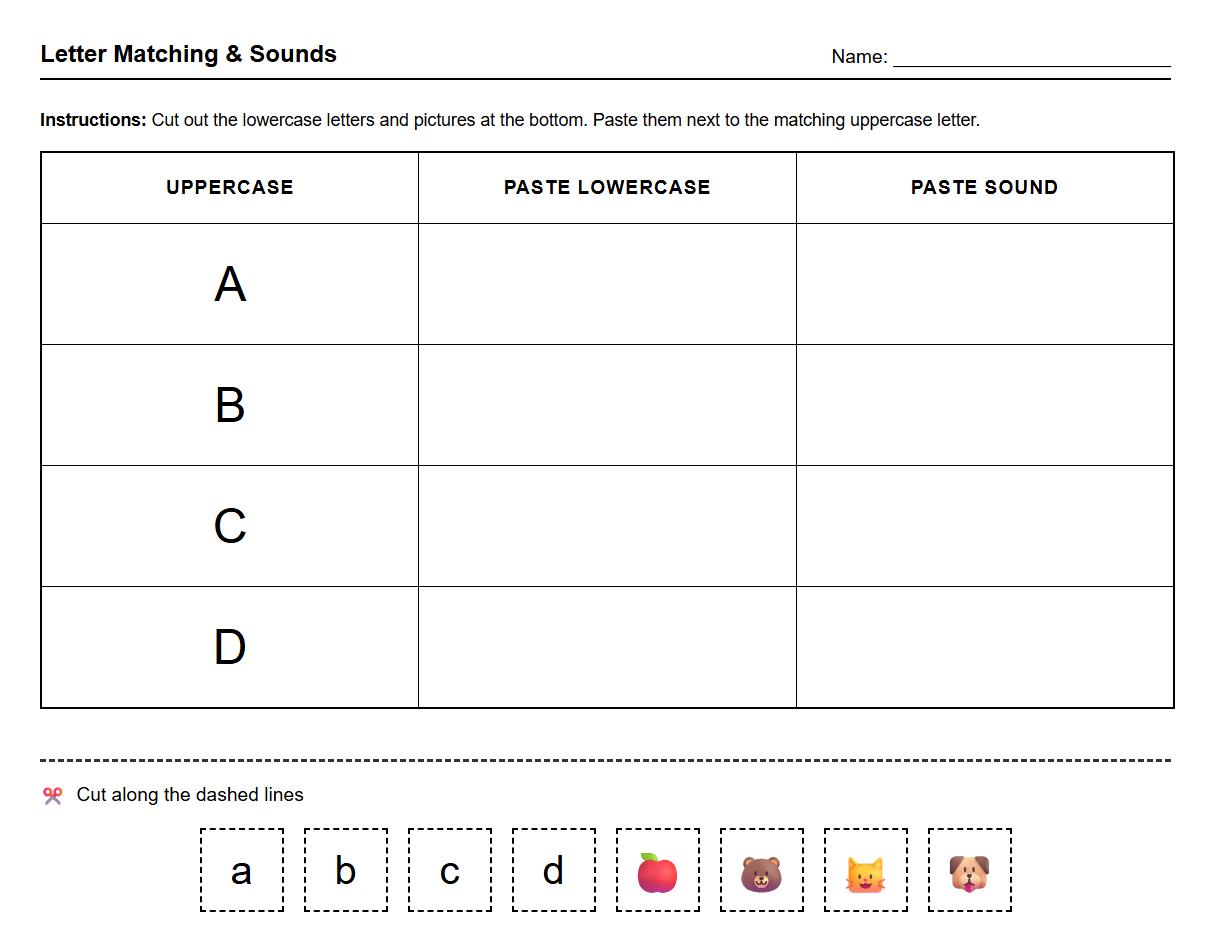 Uppercase and Lowercase Letter Sound Scissors Activity