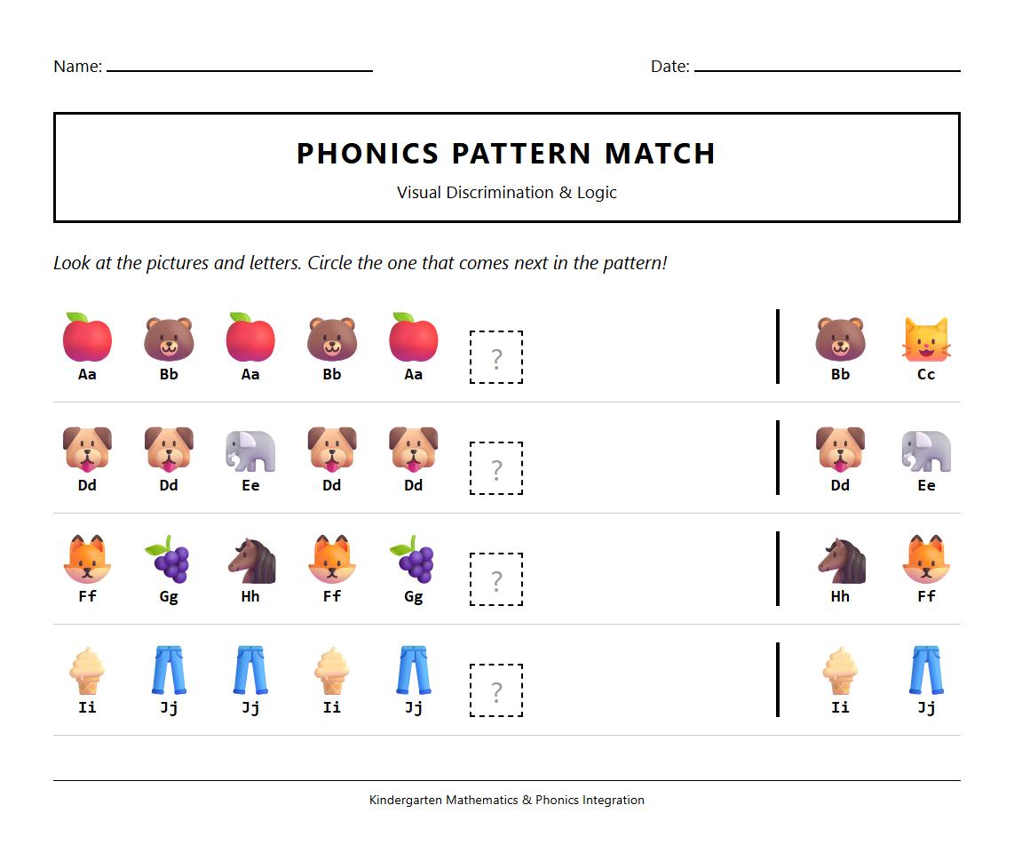 Visual Discrimination ABC Pattern Phonics Worksheet