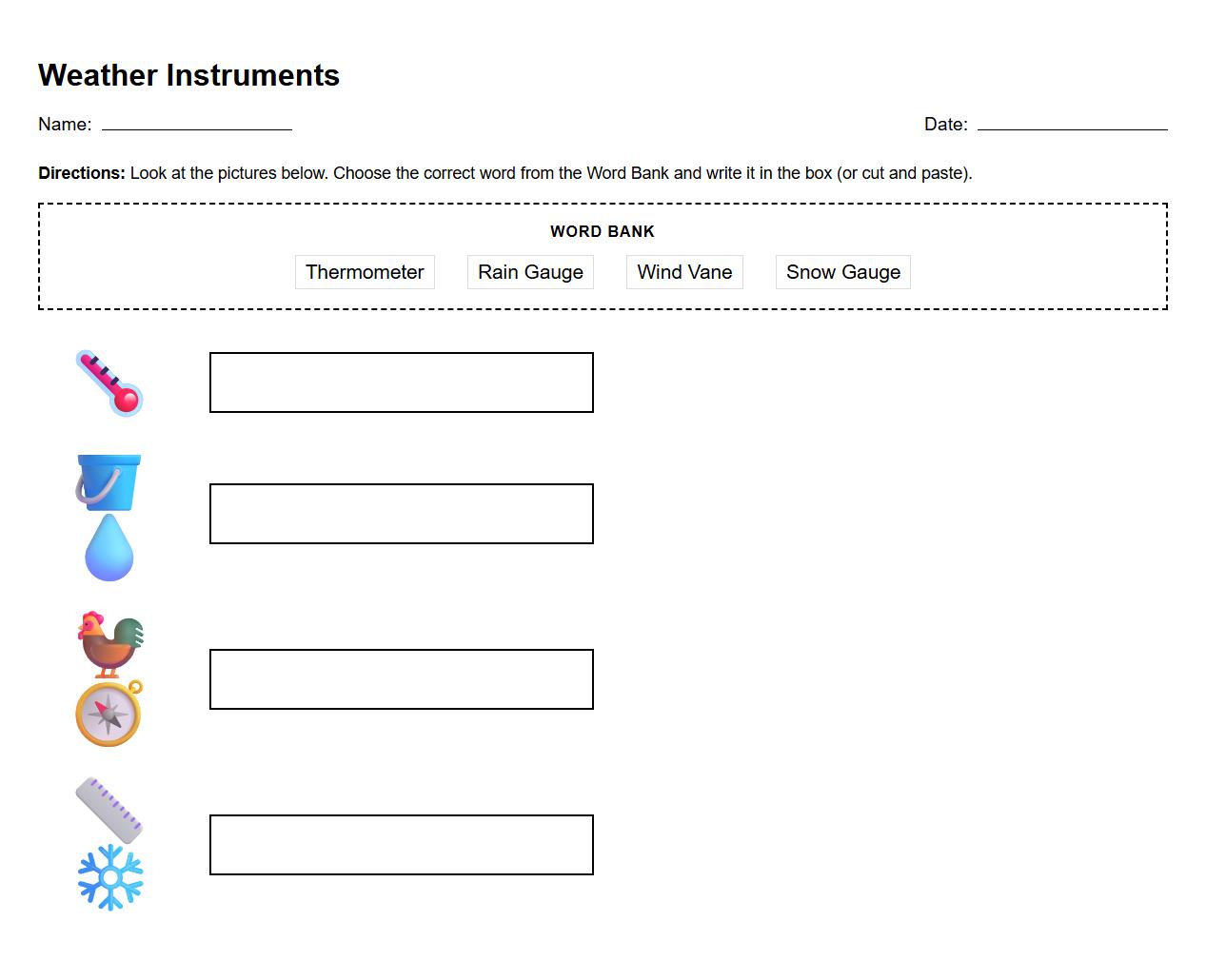Weather Instruments and Data Tracking Labeling Activity