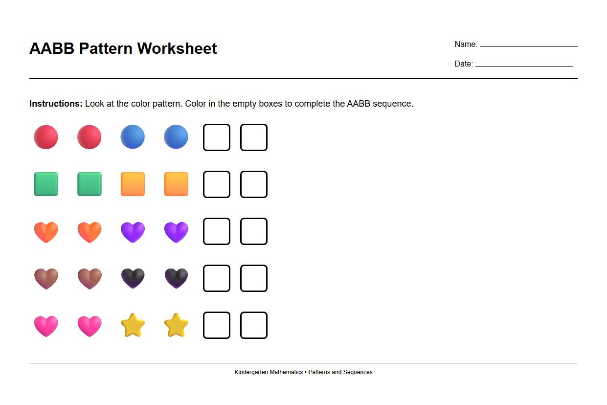 AABB Color Sequence Completion Worksheet