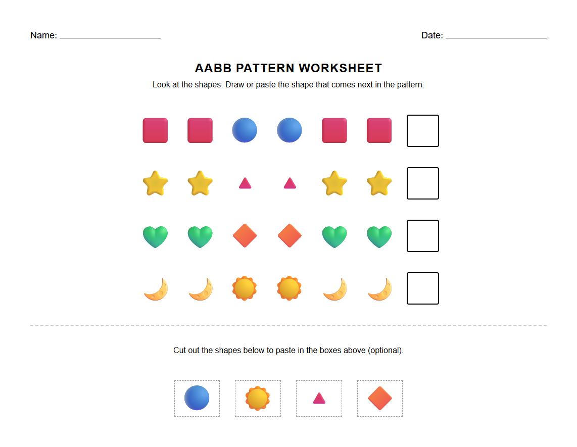 AABB Pattern Recognition with Shapes Worksheet Activity