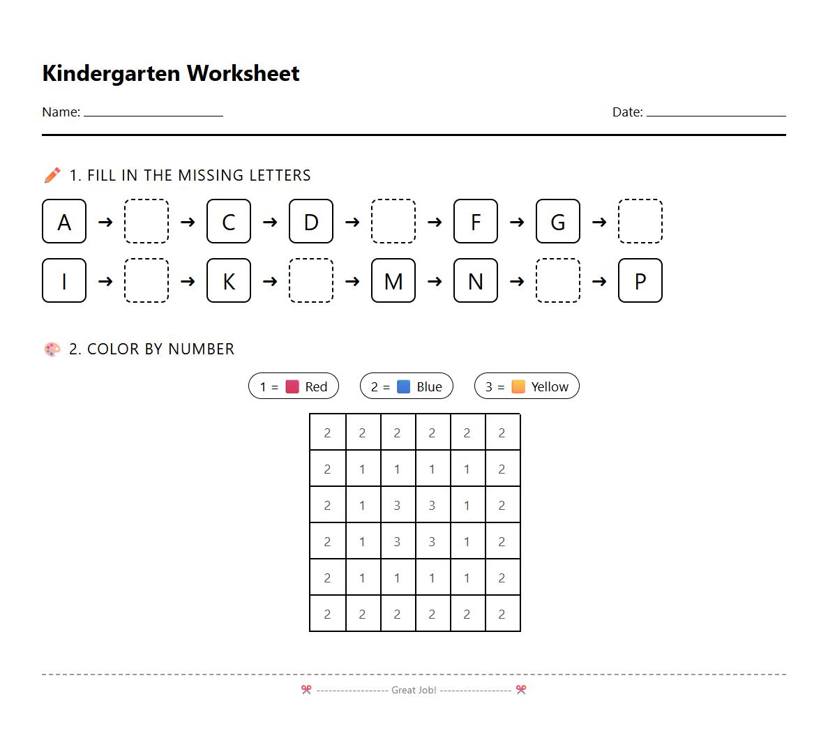 Alphabet Order Sequencing Color by Number Worksheets