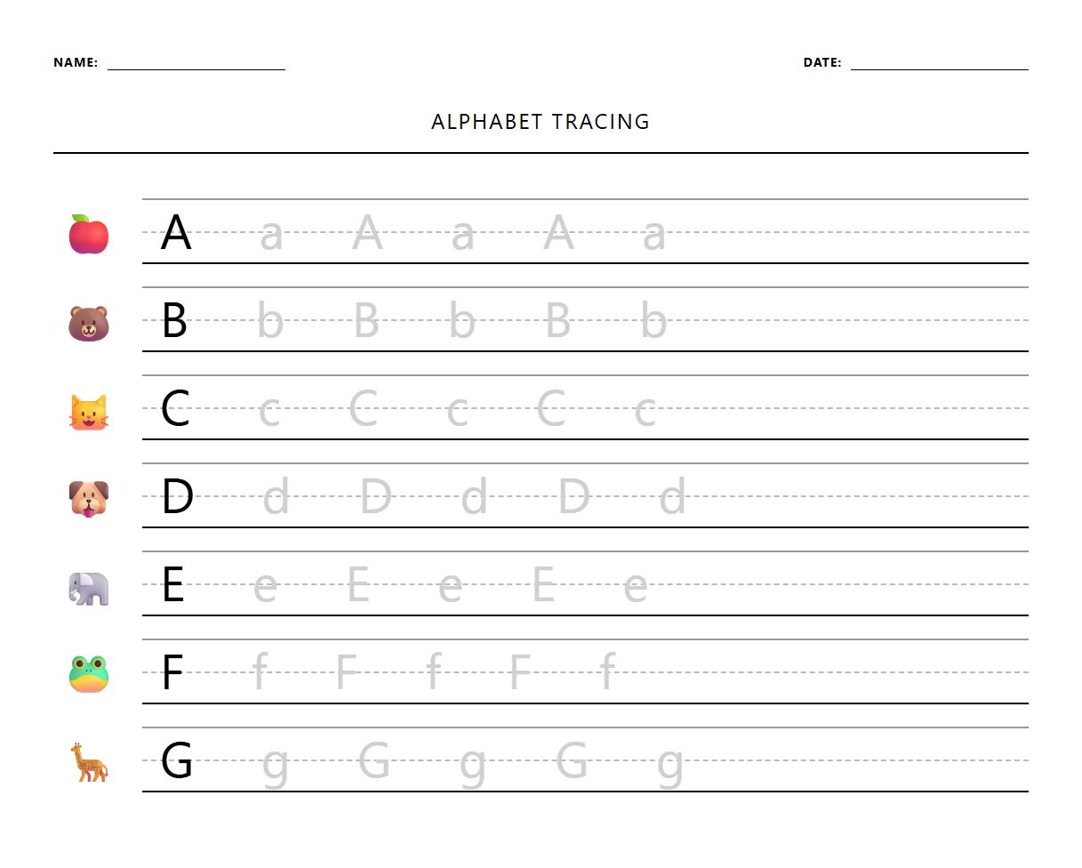 Alphabet Tracing Worksheet with Dotted Lines for Handwriting Practice