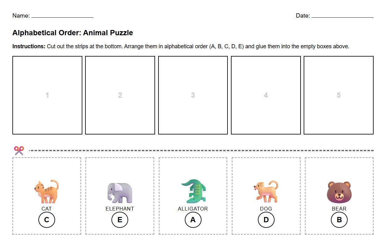 Alphabetical Order Animal Puzzle Assembly